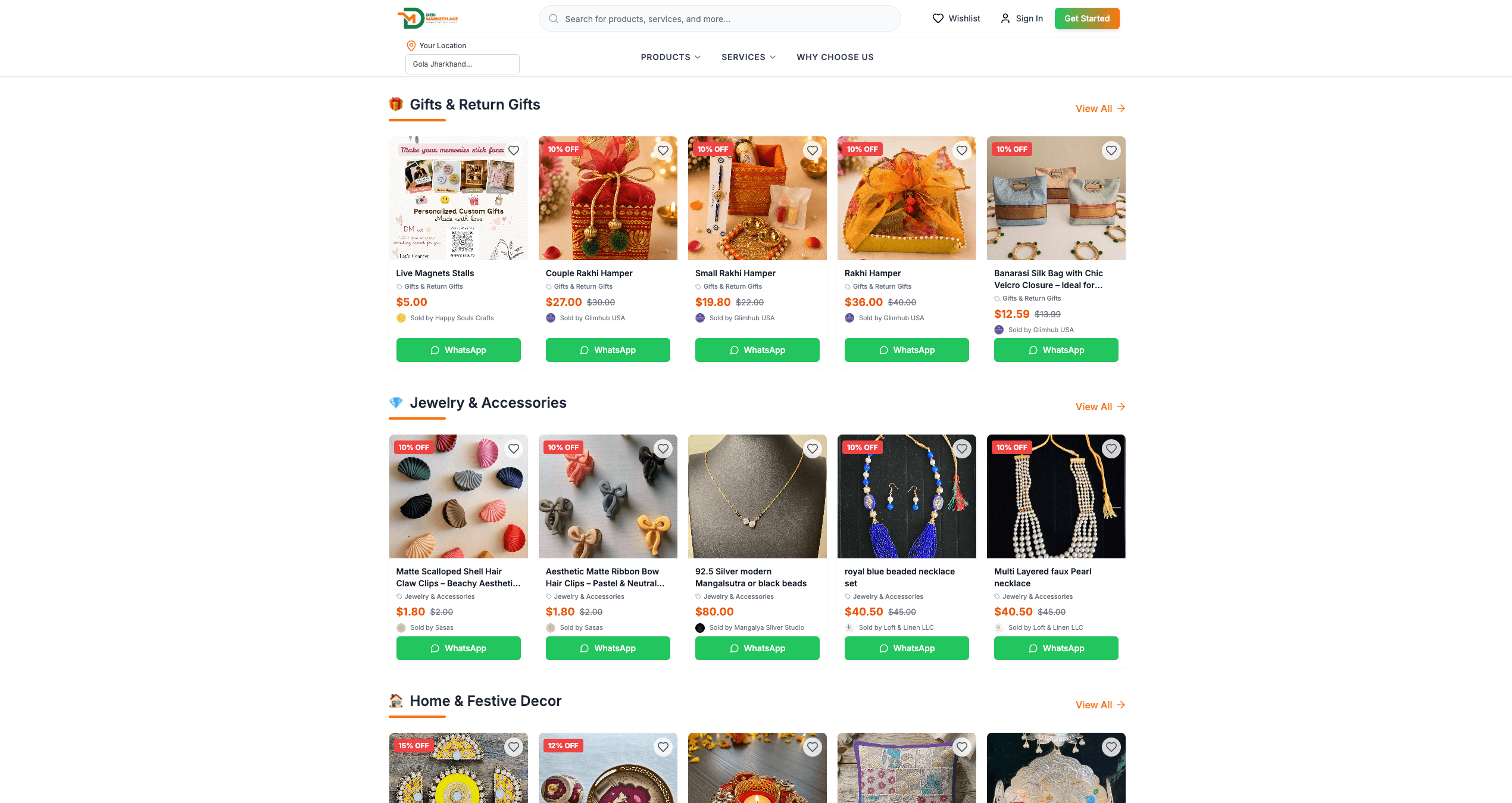 Gifts, jewellery and festive decor rows