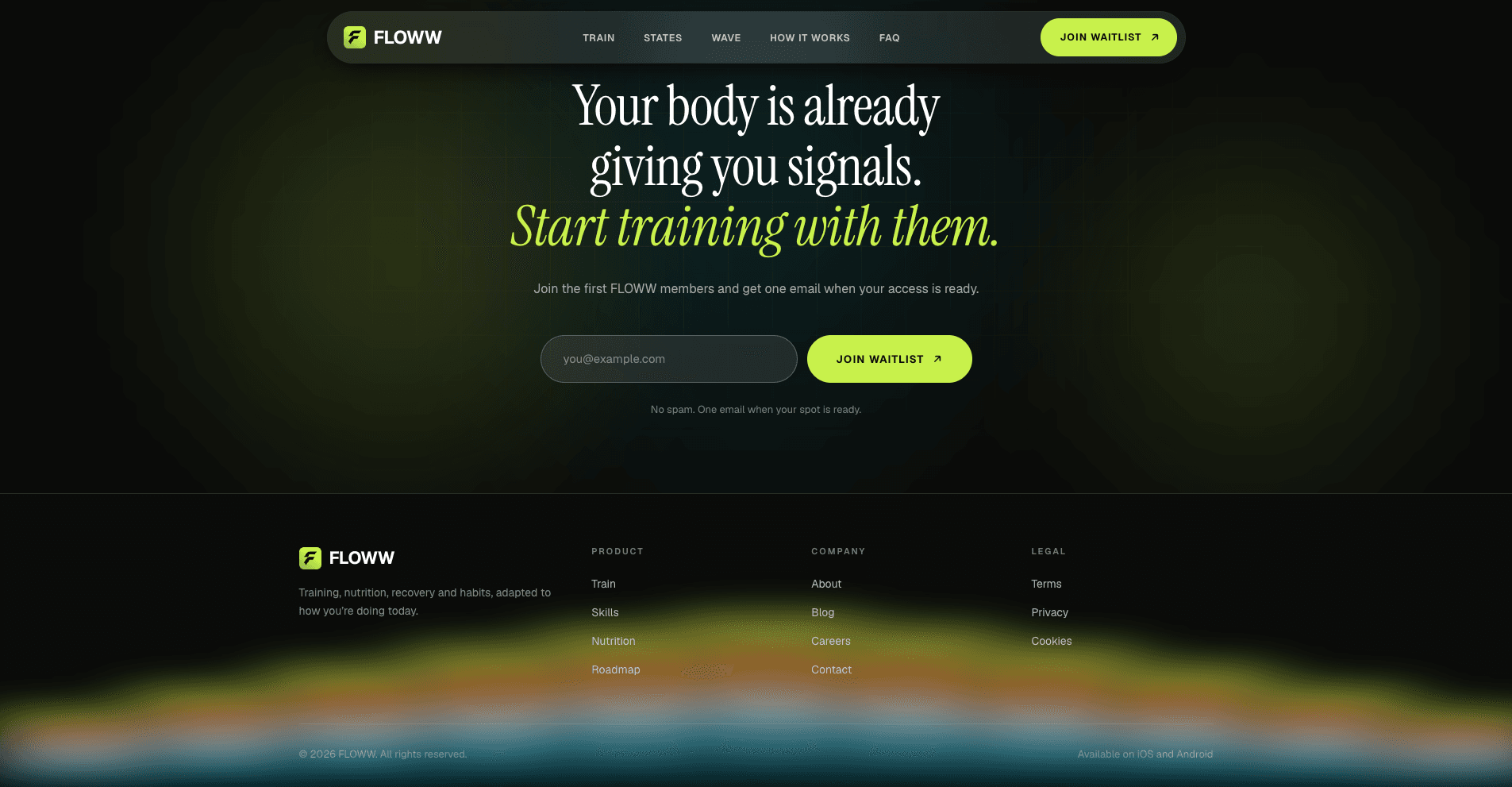 Waitlist sign-up and footer